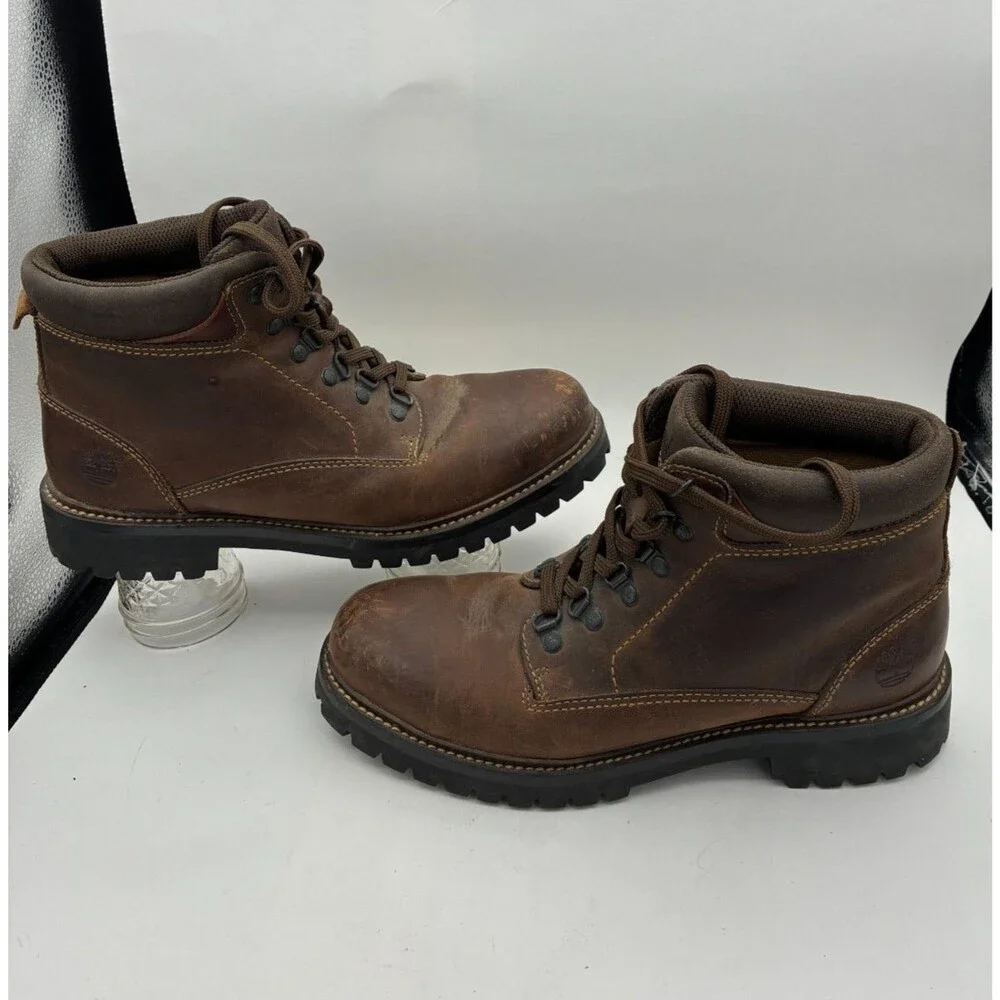 Timberland Men's Brown Leather Hiking Work Boots Size 10M Lace Up Rugged